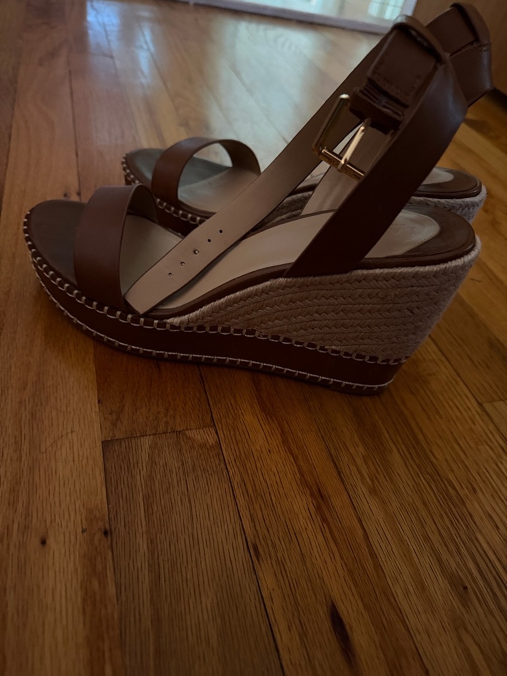 Ralph Lauren Hilarie Brown Leather Ankle Strap Sandals - Picture 2 of 7